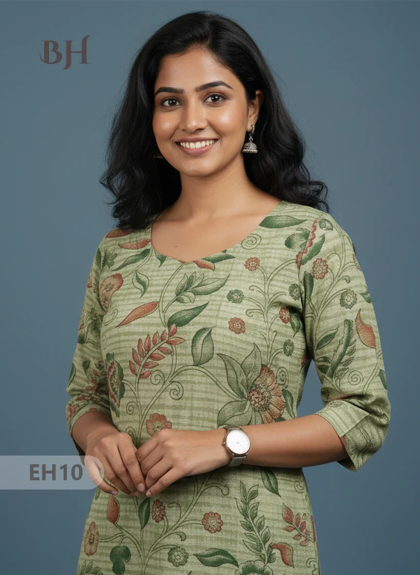 Premium Straight Cut Kurti – Pale Green Colour with Beautiful Floral Print