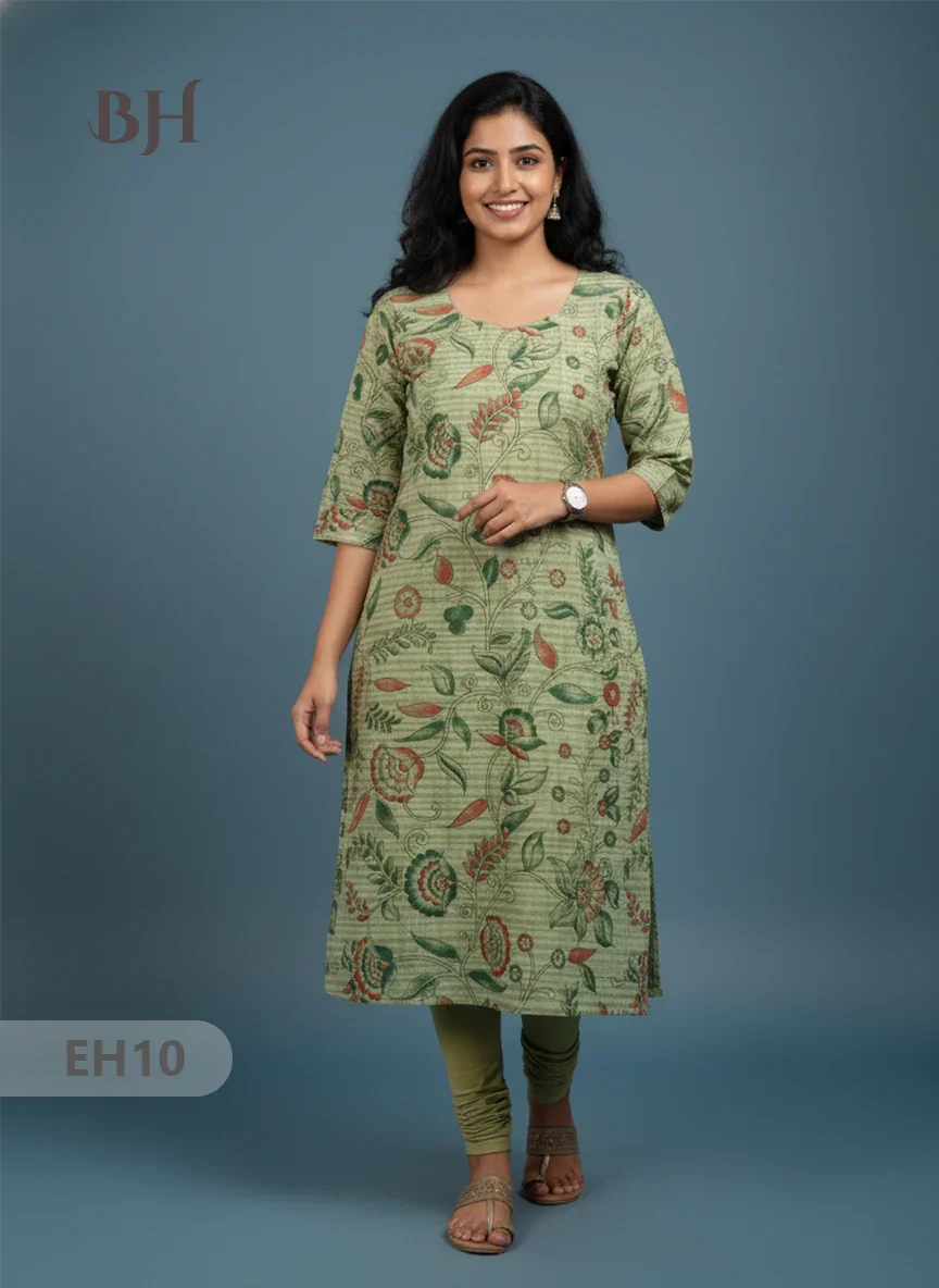 Premium Straight Cut Kurti – Pale Green Colour with Beautiful Floral Print
