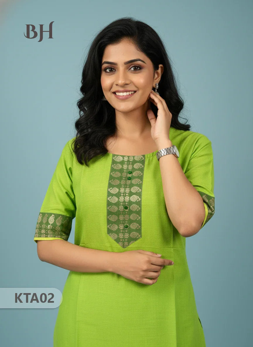 Handloom Straight Cut Top Light Green Color with No lining | Ethnic Cotton Wear