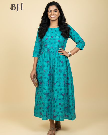 Green Cotton Frock for Women | Comfortable Daily Wear Dress