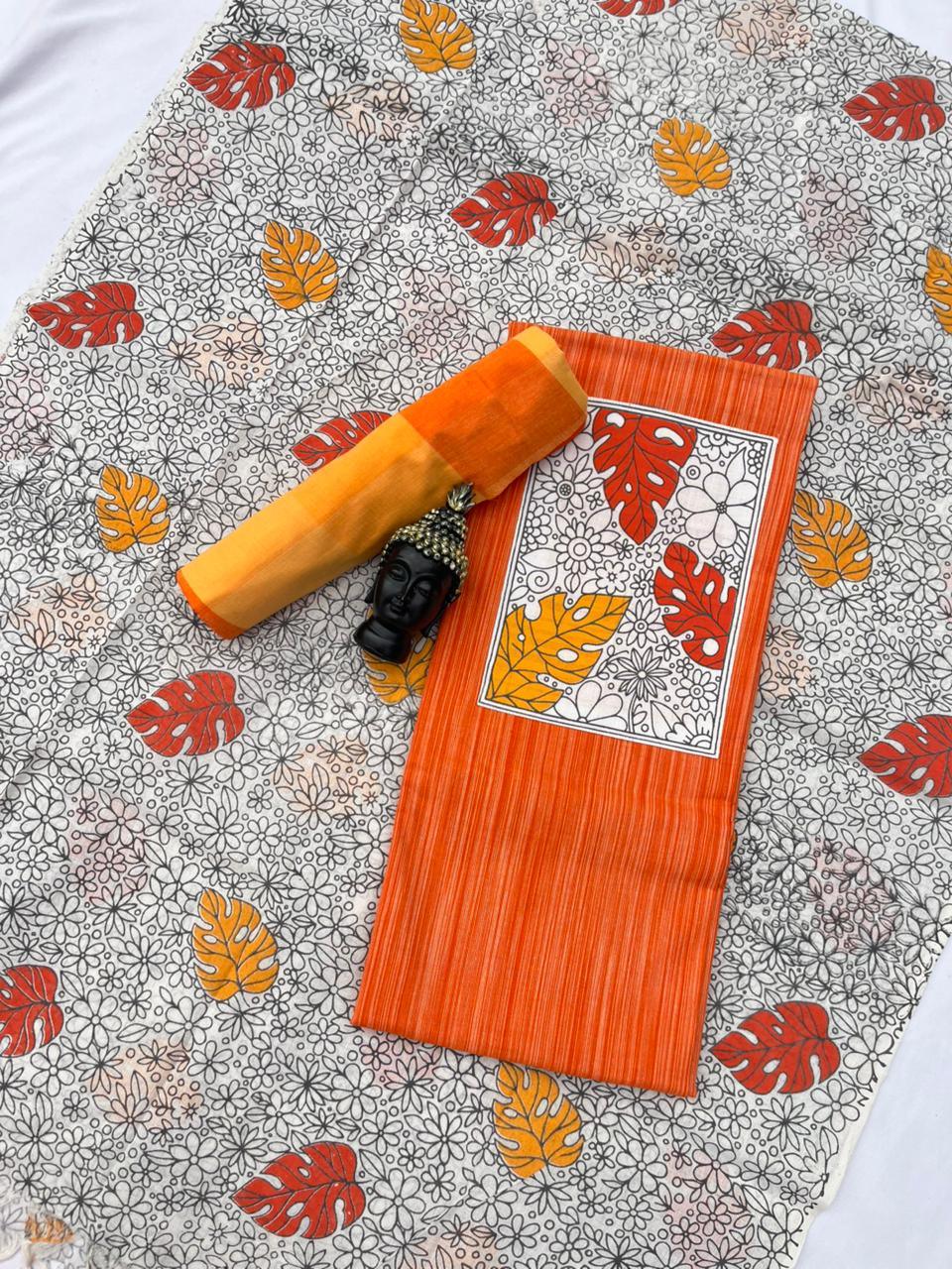 Cotton Dress Material with Orange Color