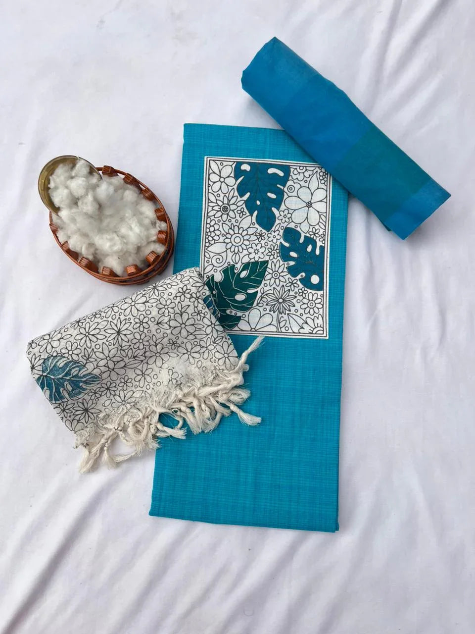 Cotton Dress Material with Sky Blue Color