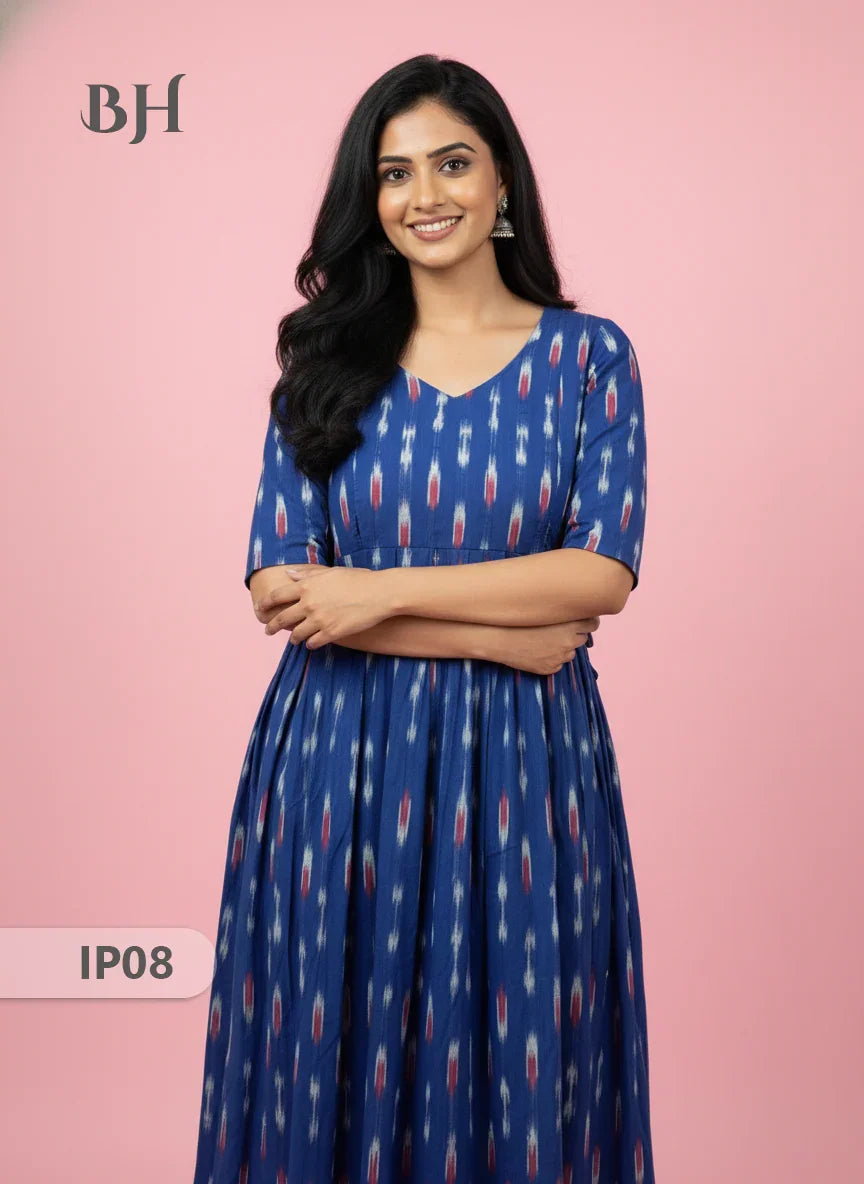 Pochampally Ikkath Feeding Frock – Blue Cotton Frock with Half Lining