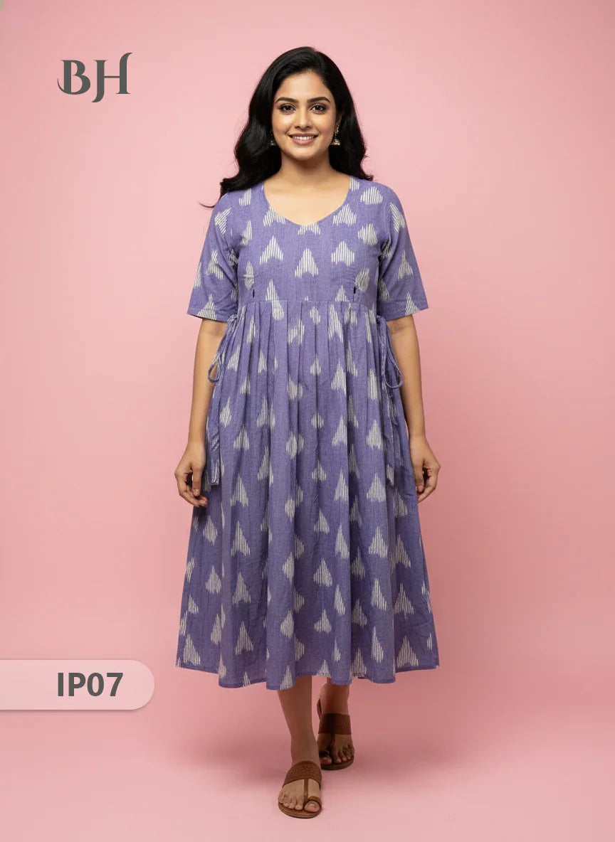 Pochampally Ikkath Feeding Frock – Light Voilet Cotton Frock with Half Lining