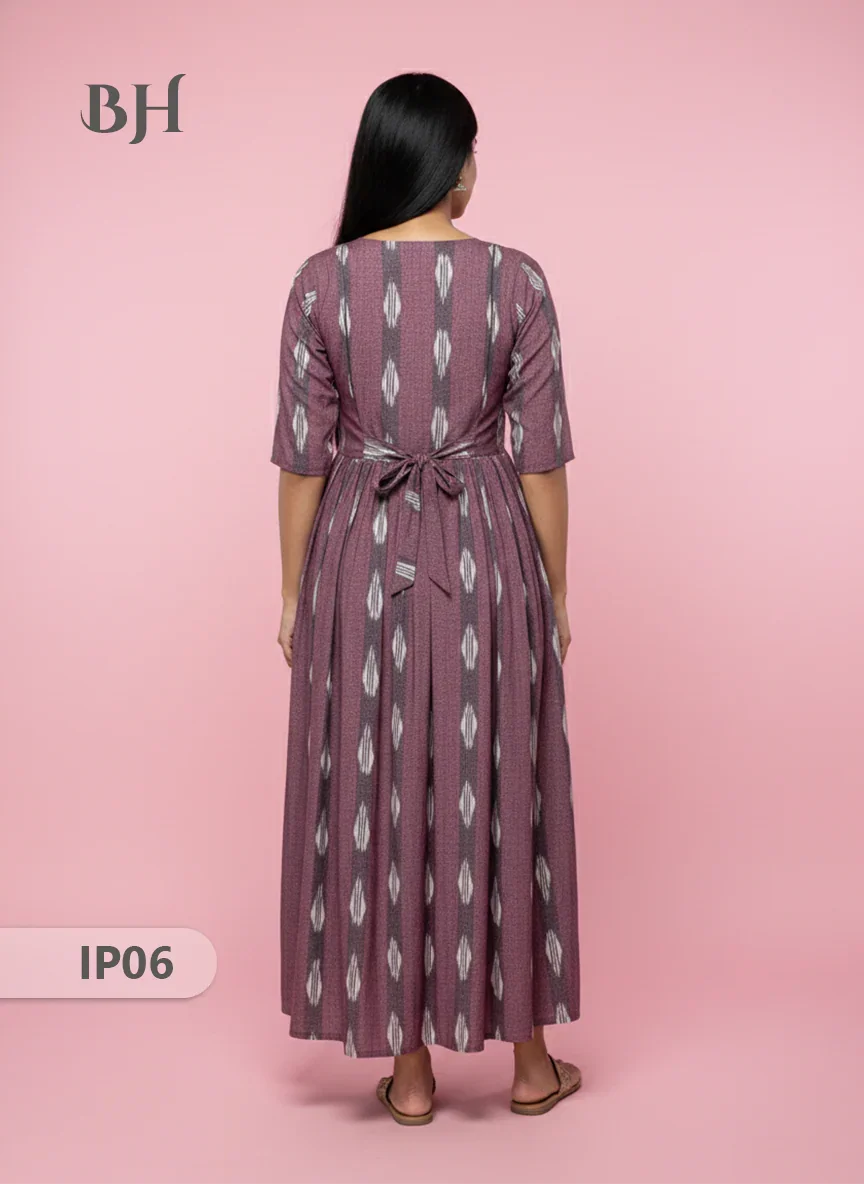 Pochampally Ikkath Feeding Frock – Dusky Purple Cotton Frock with Half Lining