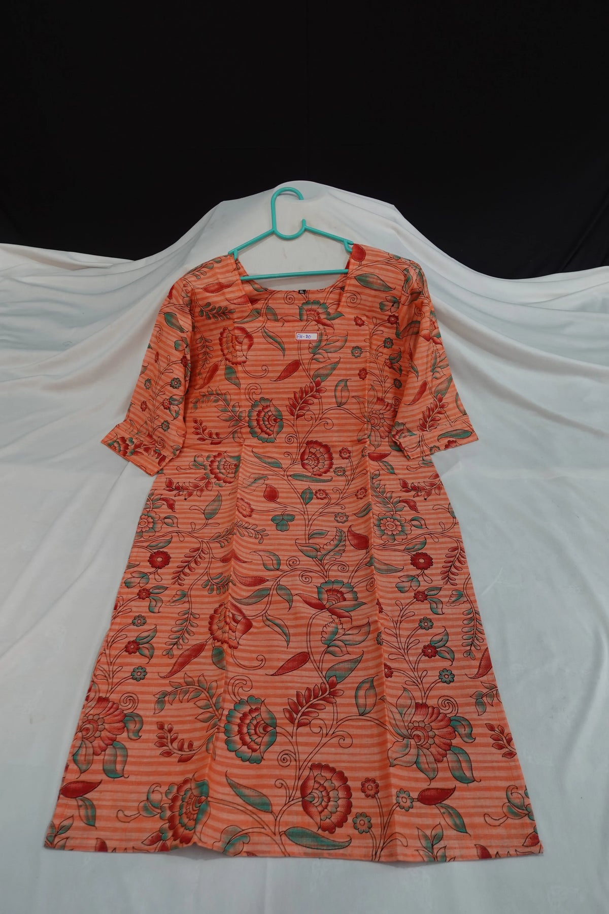 Premium Cotton Straight Cut Kurti Orange – Elegant Floral Print Design