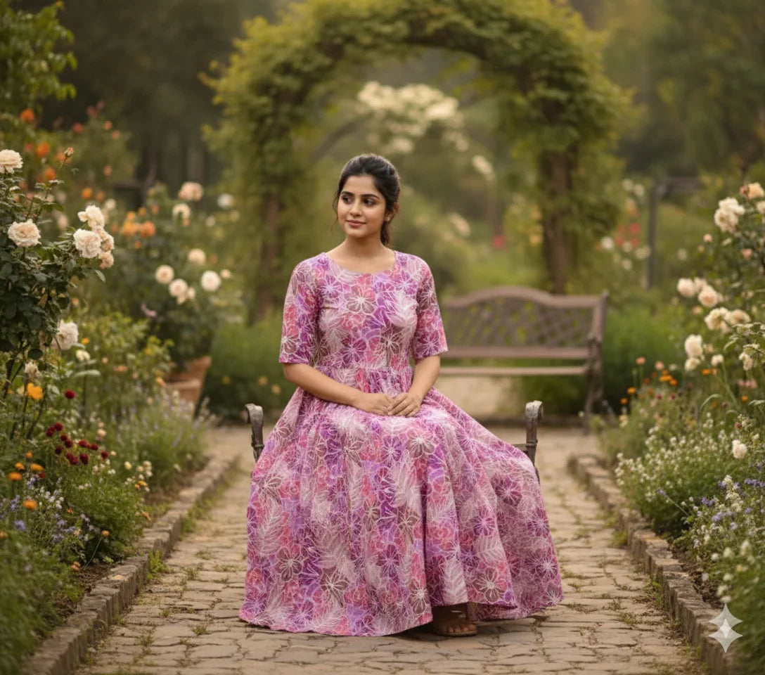 Pink Floral Long Anarkali Frock – Umbrella Flair Design