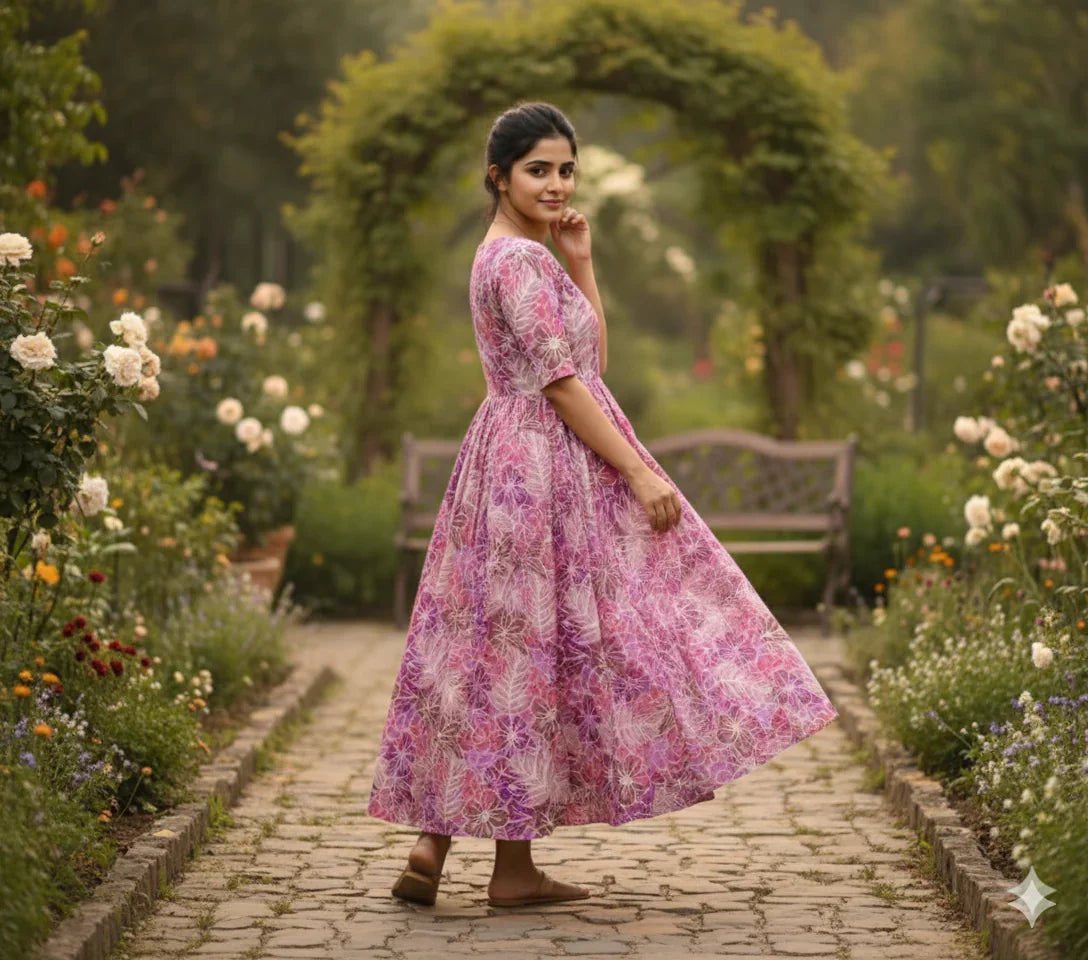 Pink Floral Long Anarkali Frock – Umbrella Flair Design
