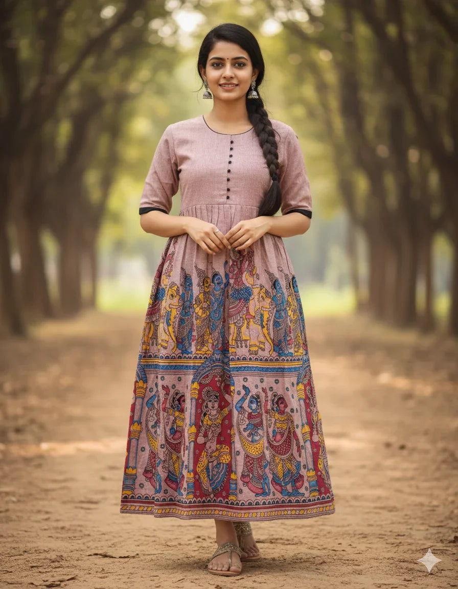 Ramayanam Cotton Frock Spicy Pink – Premium Ethnic Wear for Women & Girls