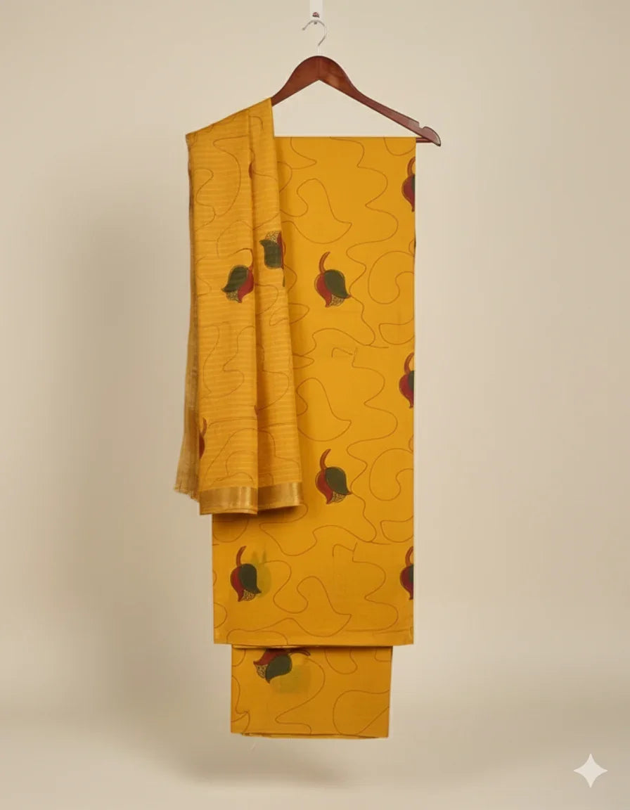 Pure Cotton Hand block Printed Dress Material – Yellow Colour Ethnic Wear for Women