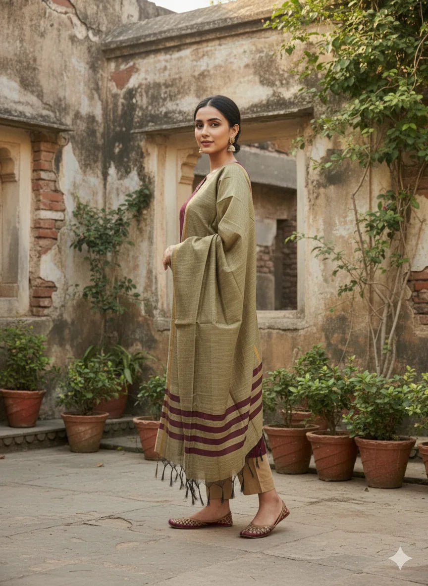 Raw Silk 3pc KurtiSet With Onion Pink Colour Full Length Lining | Gold Dupatta