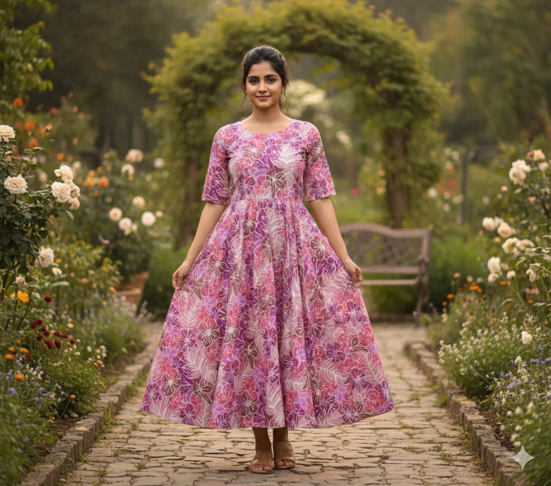 Pink Floral Long Anarkali Frock – Umbrella Flair Design