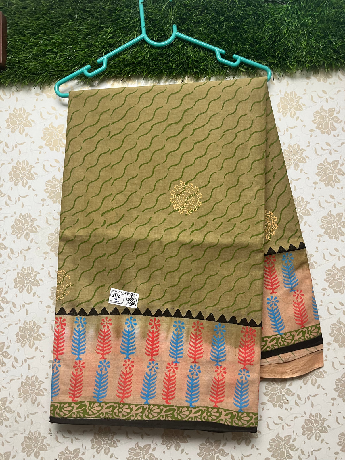 Vasundhara 120count Printed Cotton Saree with Light Brown colour