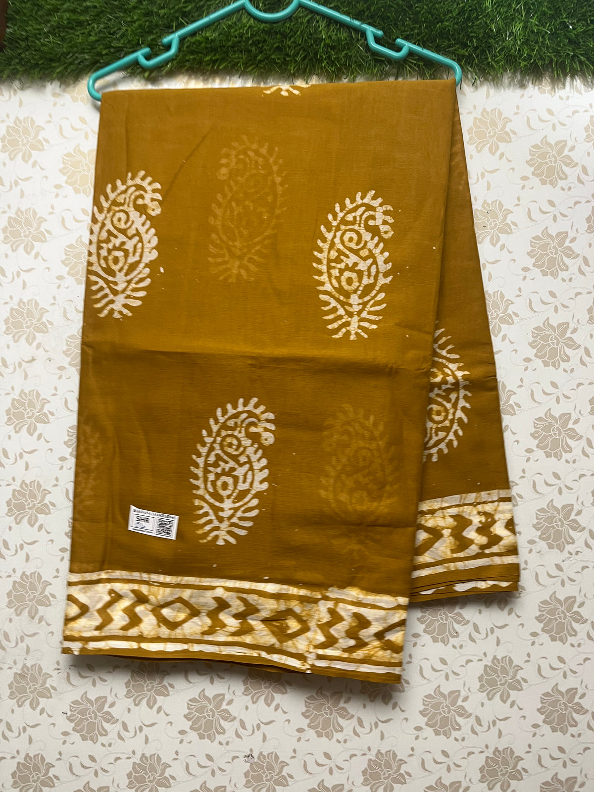 Vasundhara 120count Printed Cotton Saree with Brown colour