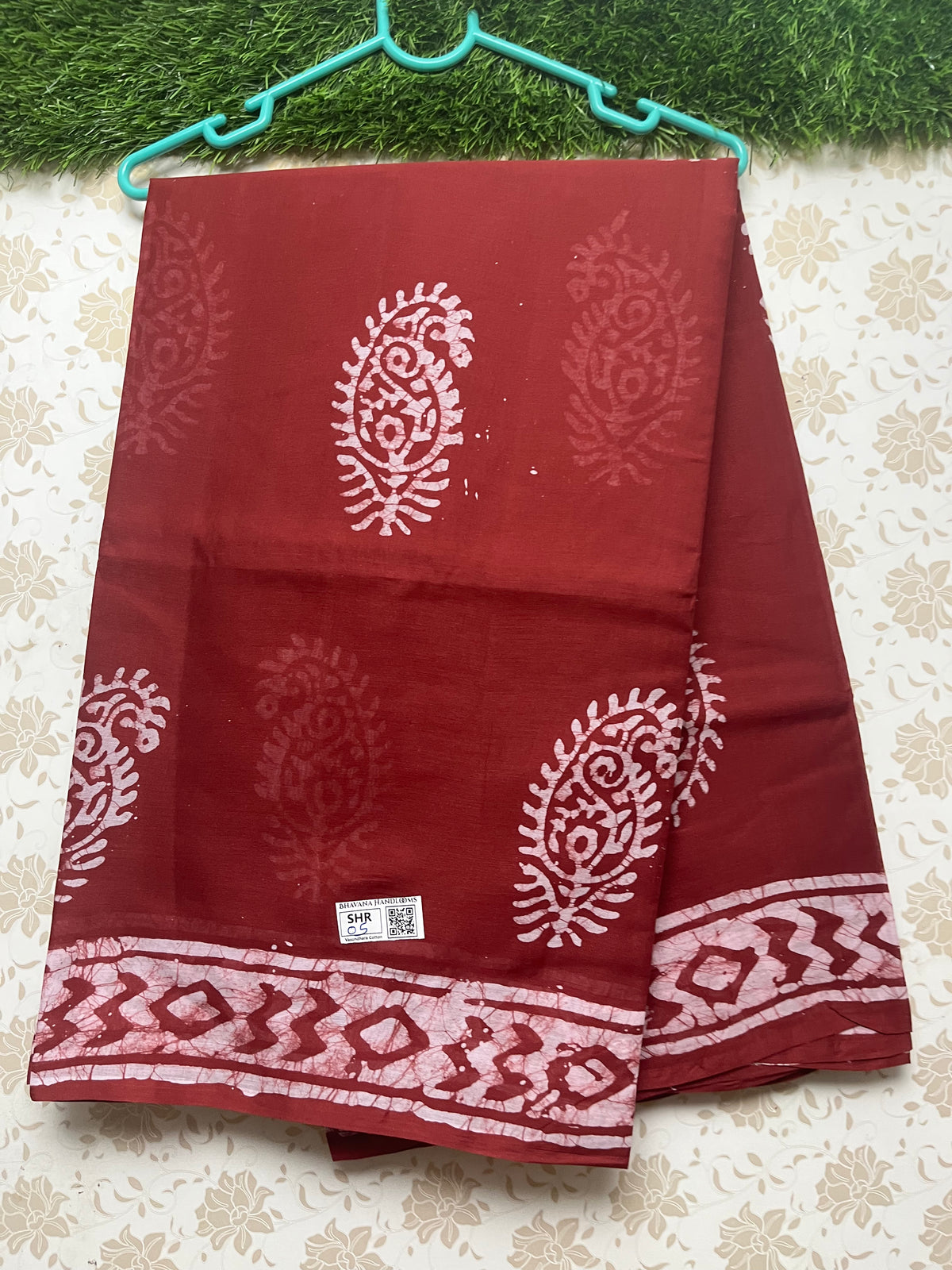 Vasundhara 120count Printed Cotton Saree with Dark Maroon colour