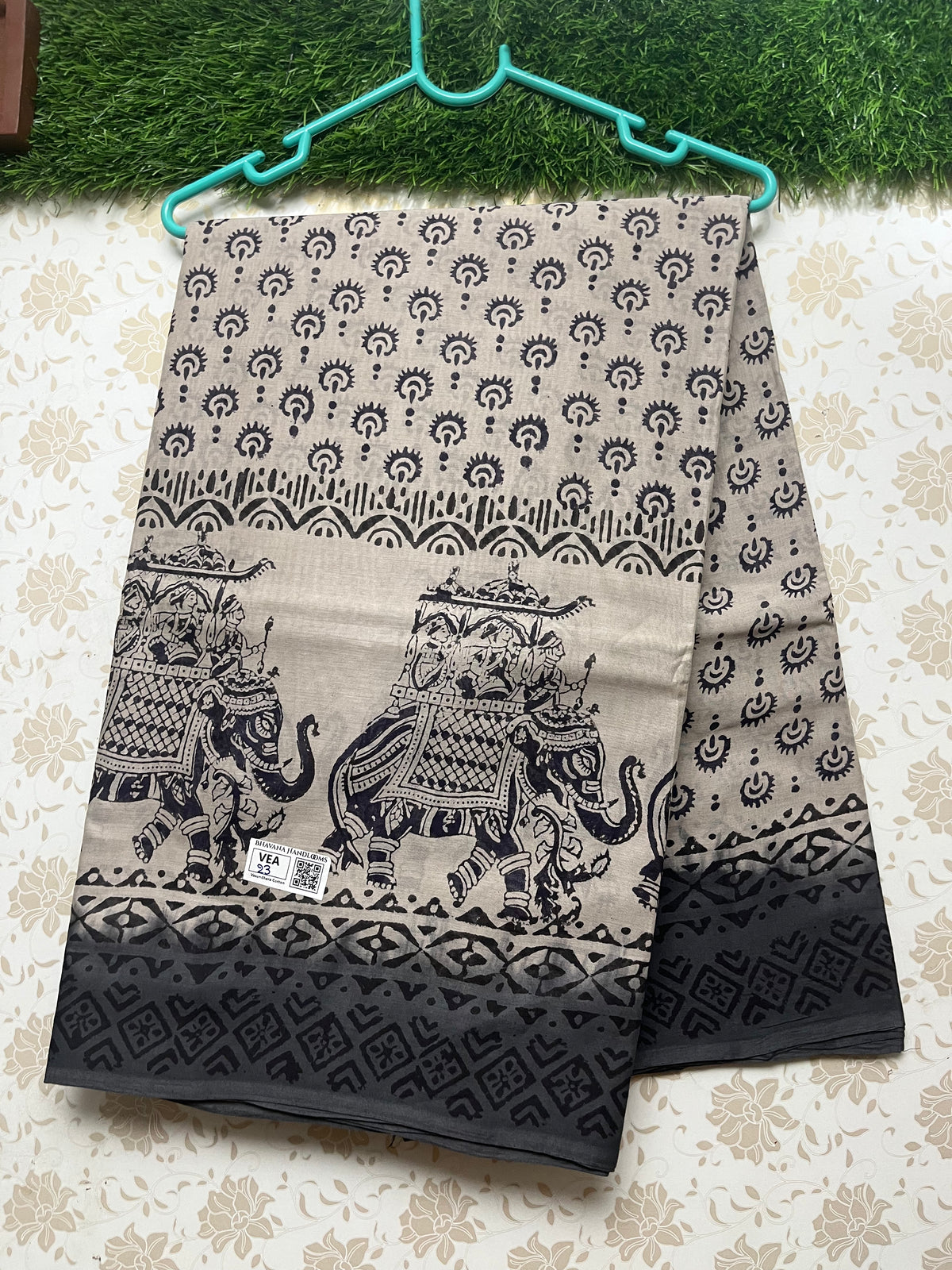 Vasundhara 100count Printed Cotton Saree with Peach colour