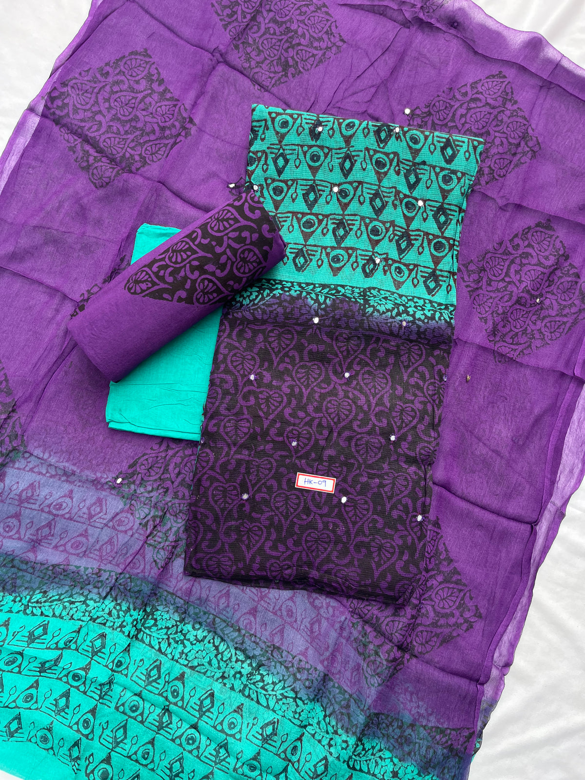 Mirror Work Kota Dress Material – Sea Blue with Lining | Georgette Dupatta & Cotton Bottom | Festive & Party Wear Fabric Set
