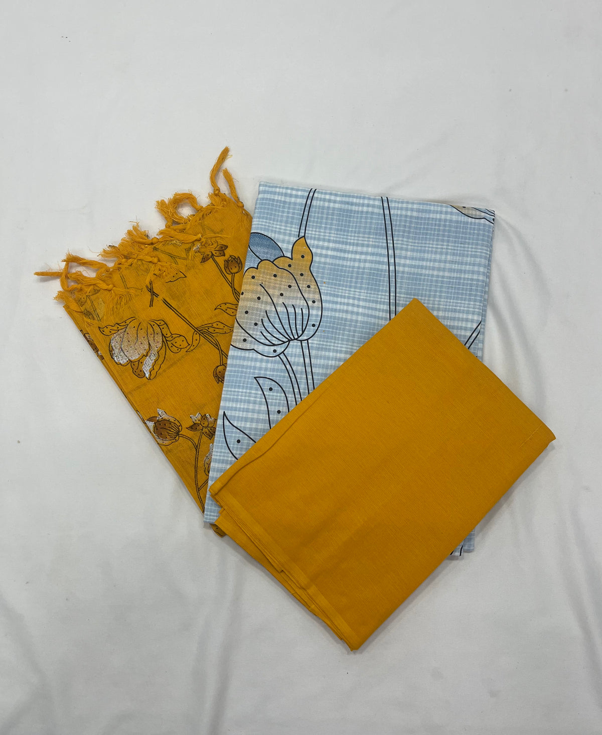 Cotton Dress Material with Yellow Chunni with Grey Colour