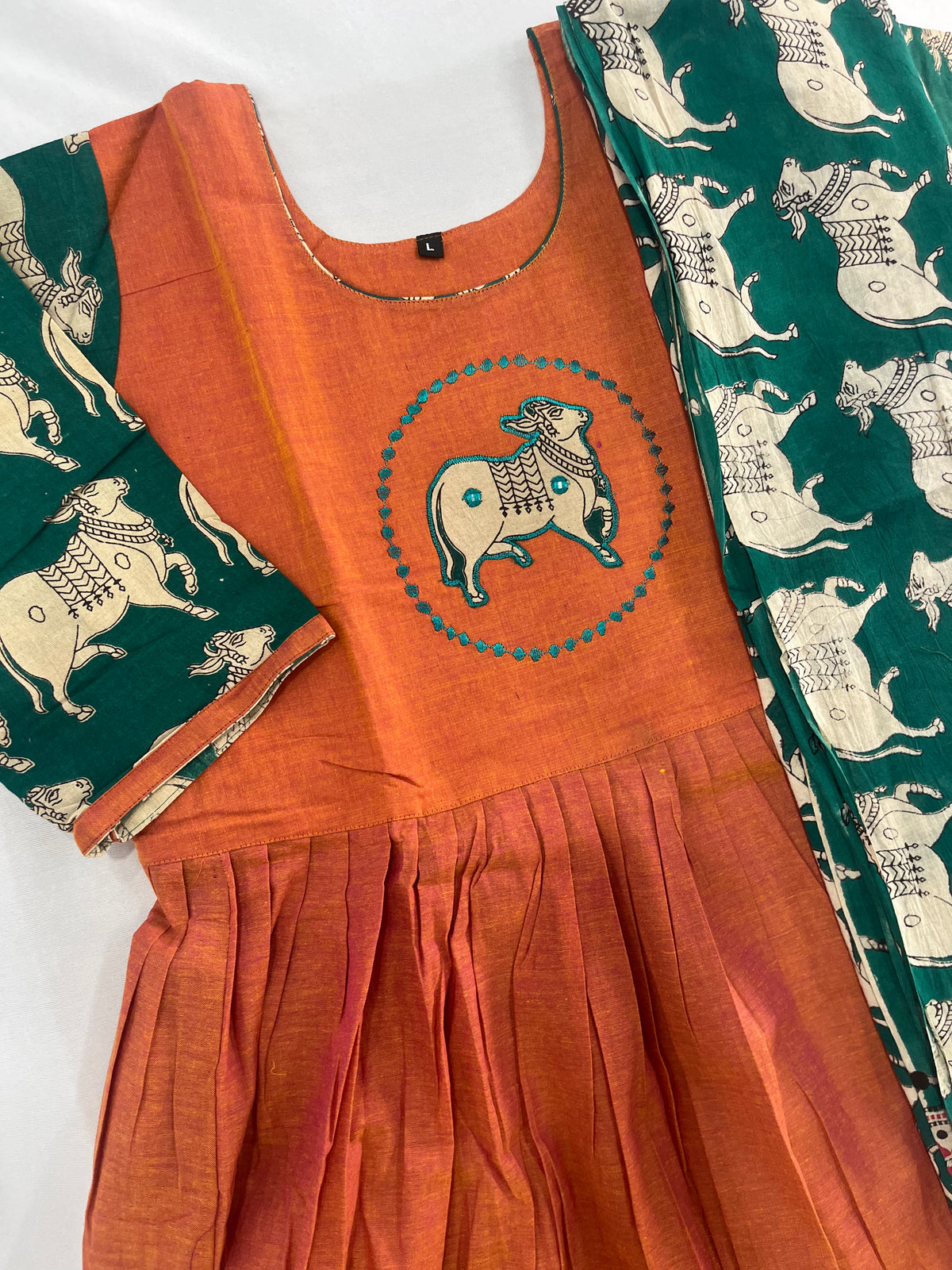 Premium 2-Piece Frock Set Brick Colour – Bhavana Originals Exclusive