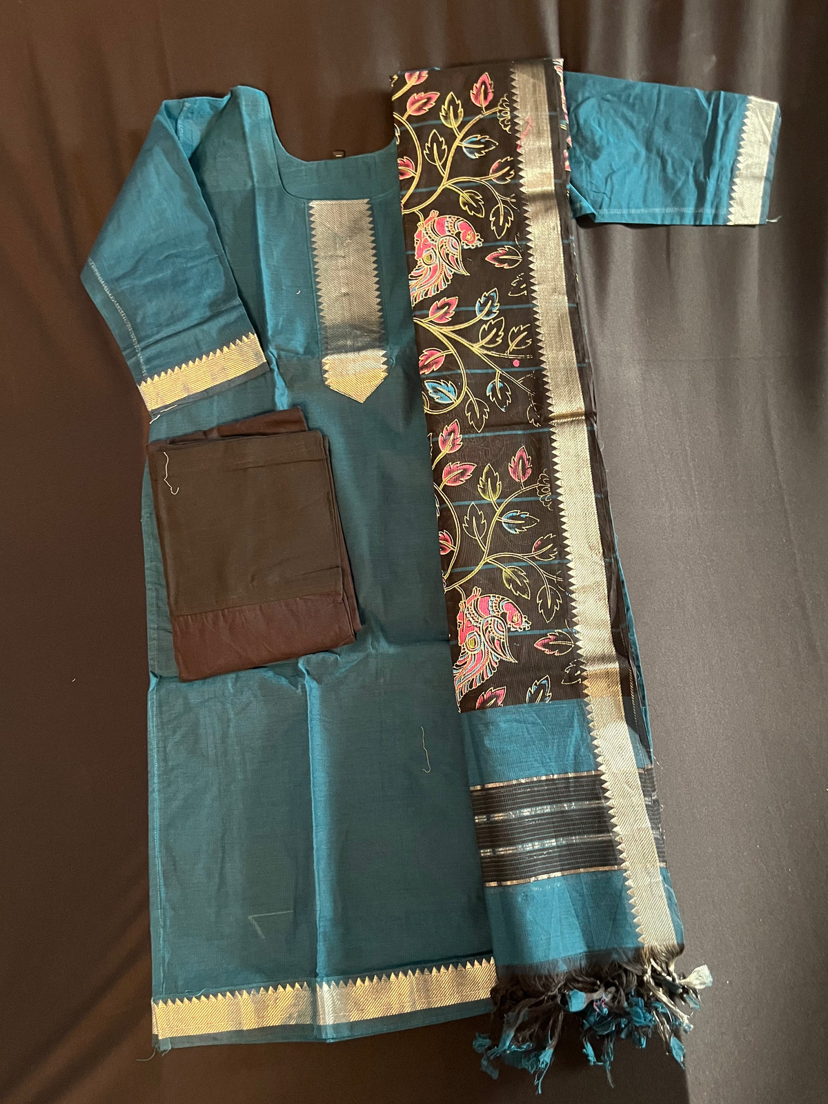 Mangalagiri Cotton Kurti Set Rama Blue – Premium Full-Length Lining for Women