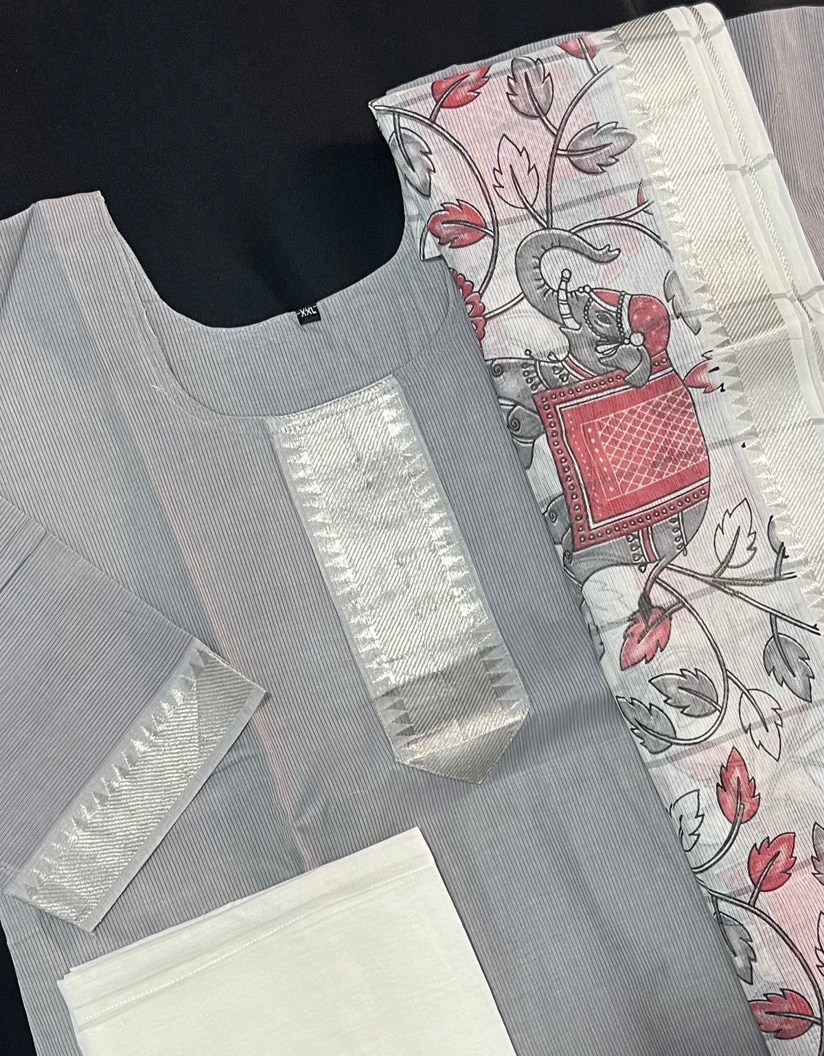 Mangalagiri Premium Kurti Set with Full-Length Lining – Elegant Gray Dress