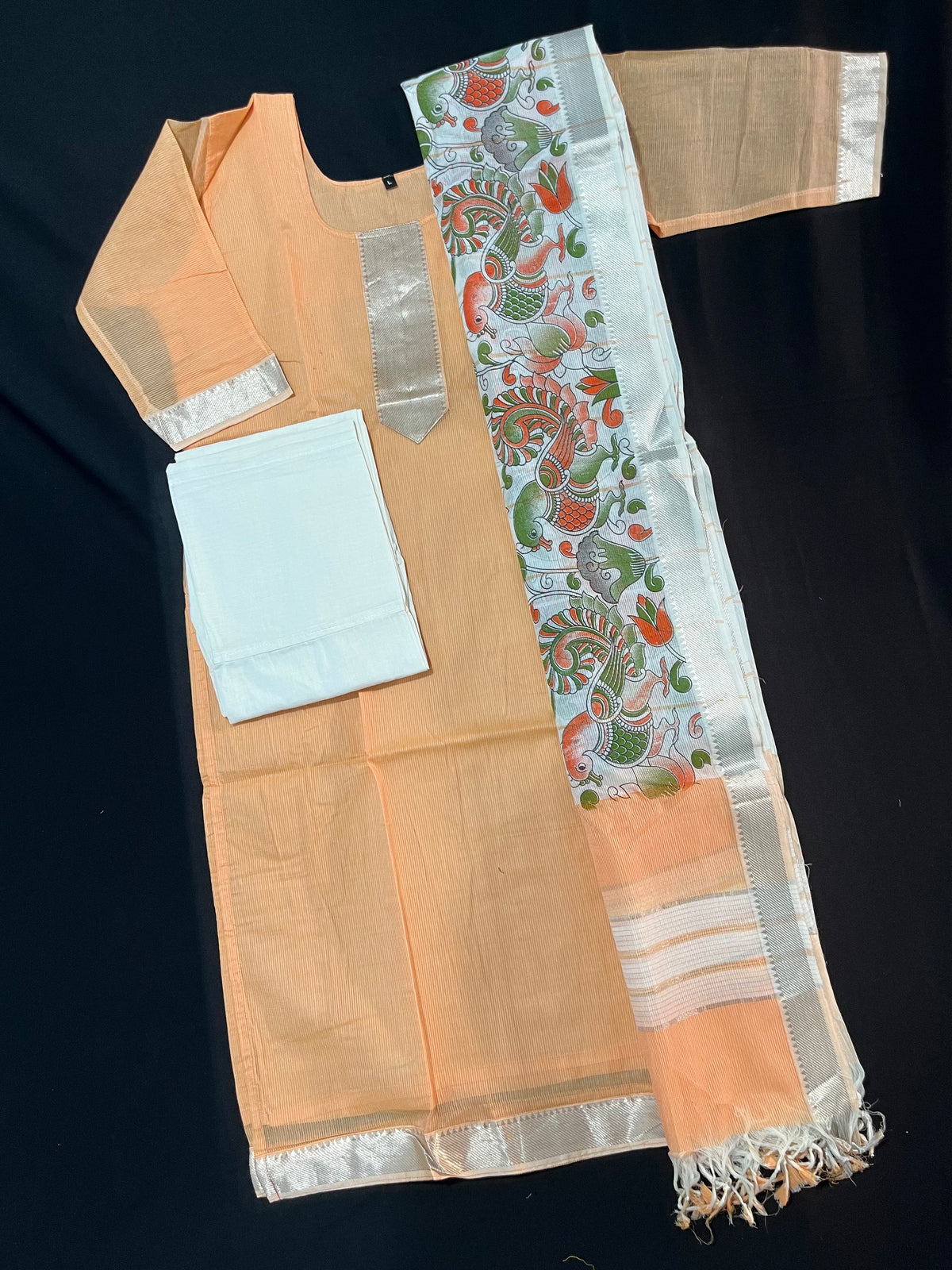 Mangalagiri Premium Kurti Set with Full-Length Lining – Light Orange Elegant Wear
