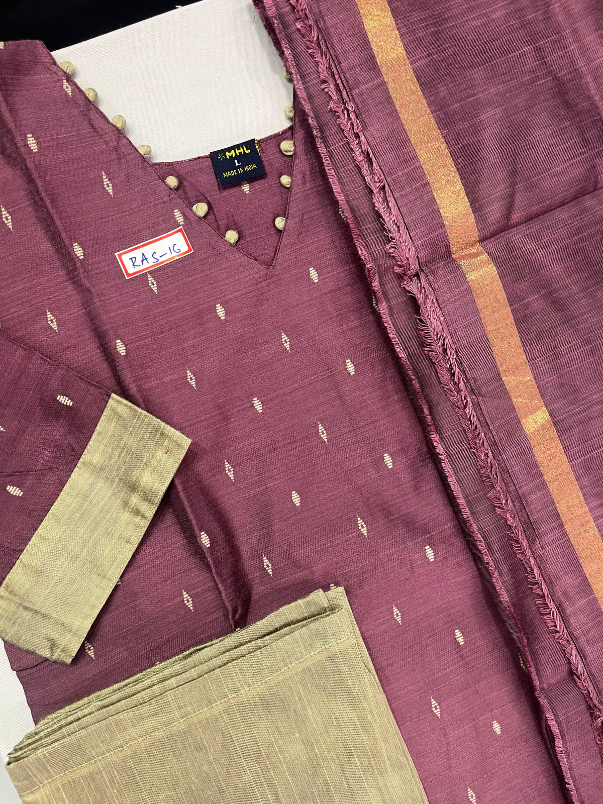 Raw Silk 3pc KurtiSet With Onion Peel Colour Full Length Lining | Onion Peel Dupatta