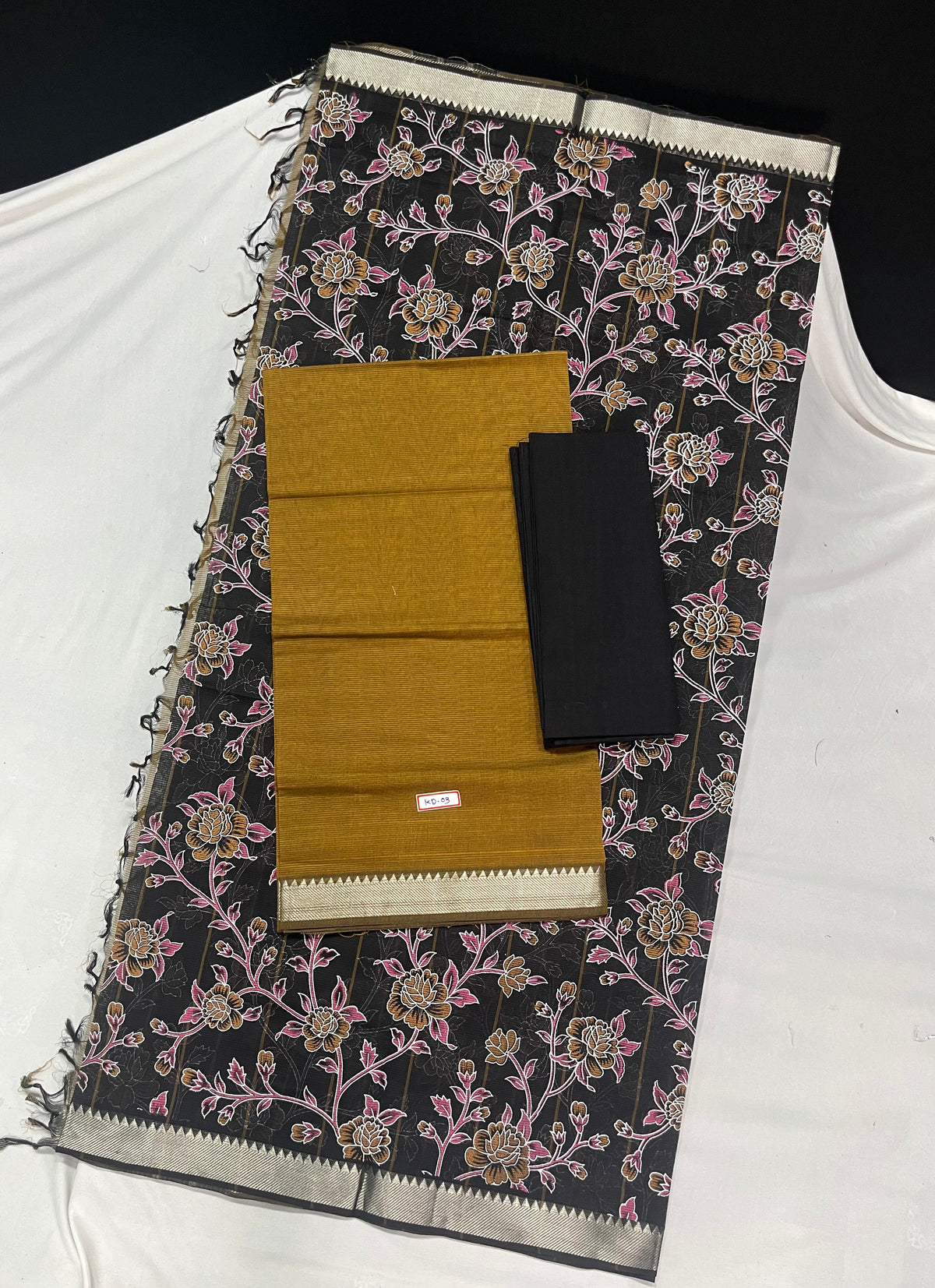 Mangalagiri Cotton Dress Material with Black Chunni with Brown Colour
