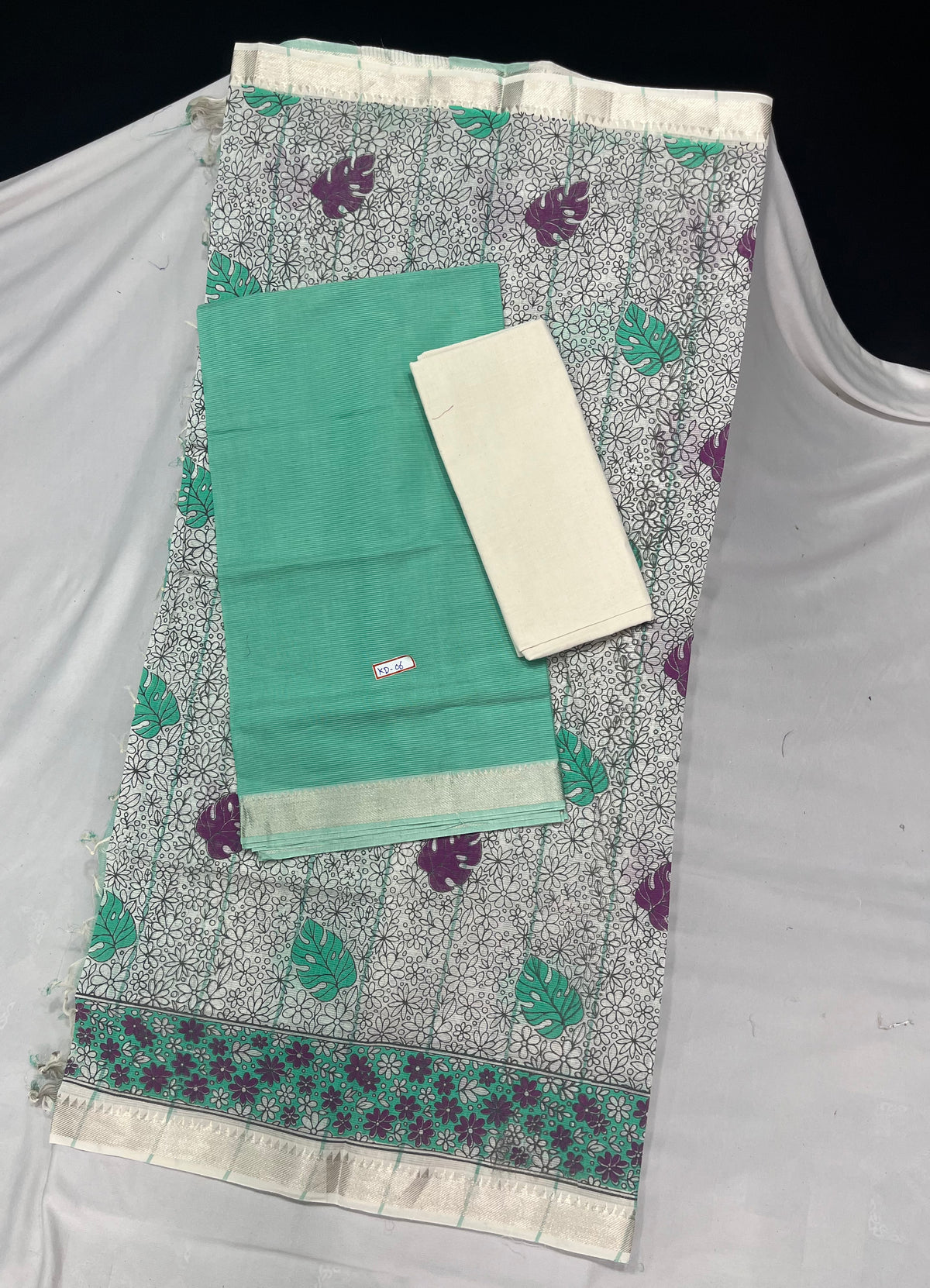 Mangalagiri Cotton Dress Material with Gray Chunni with Sky Blue Colour