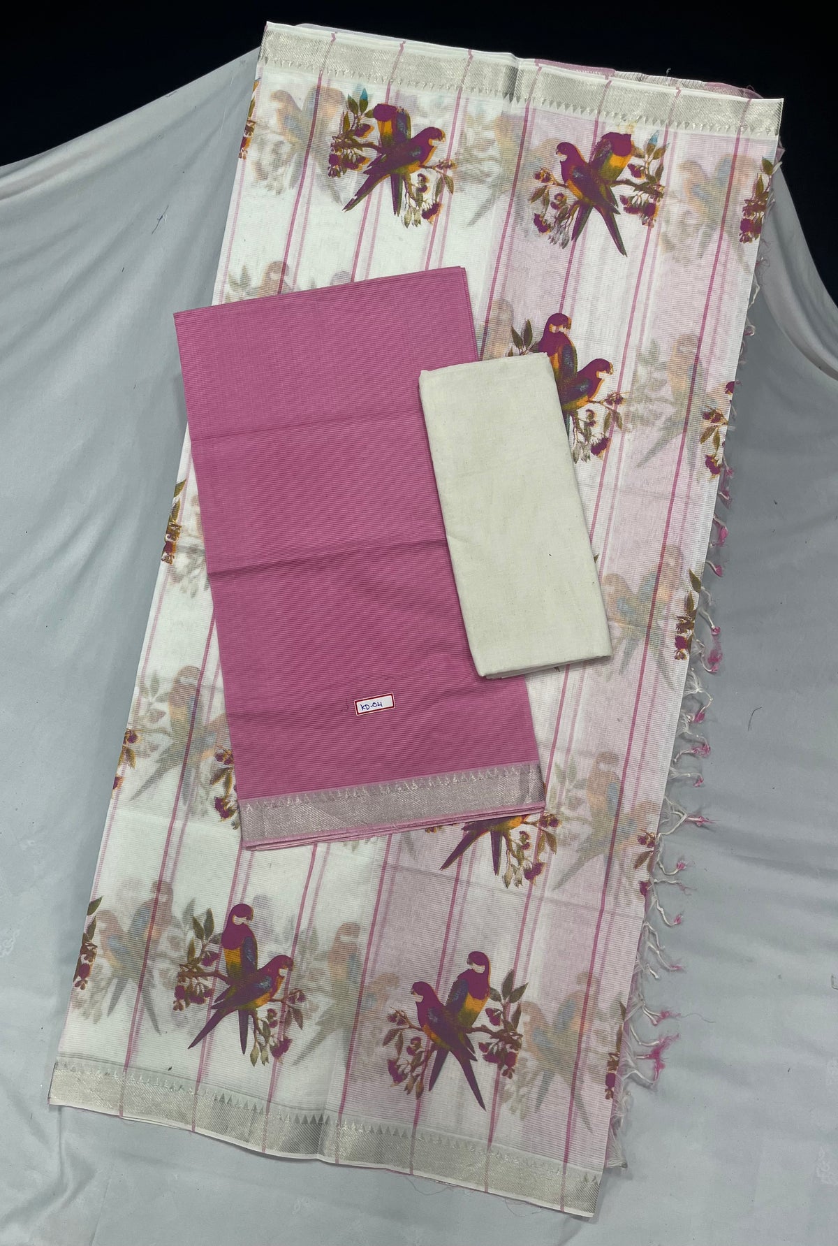Mangalagiri Cotton Dress Material with White Chunni with PInk Colour