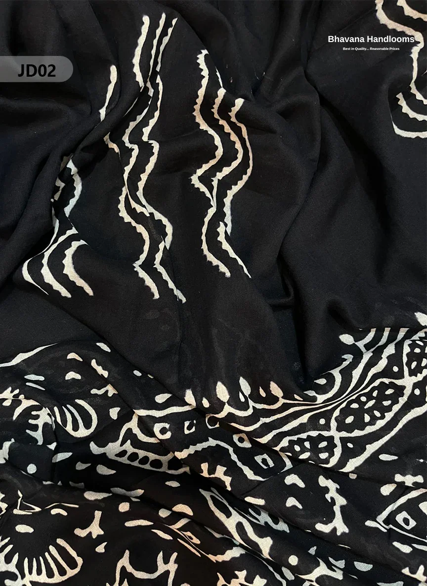 Jaipur Handblock Cotton Dupatta Dress Material – White & Black