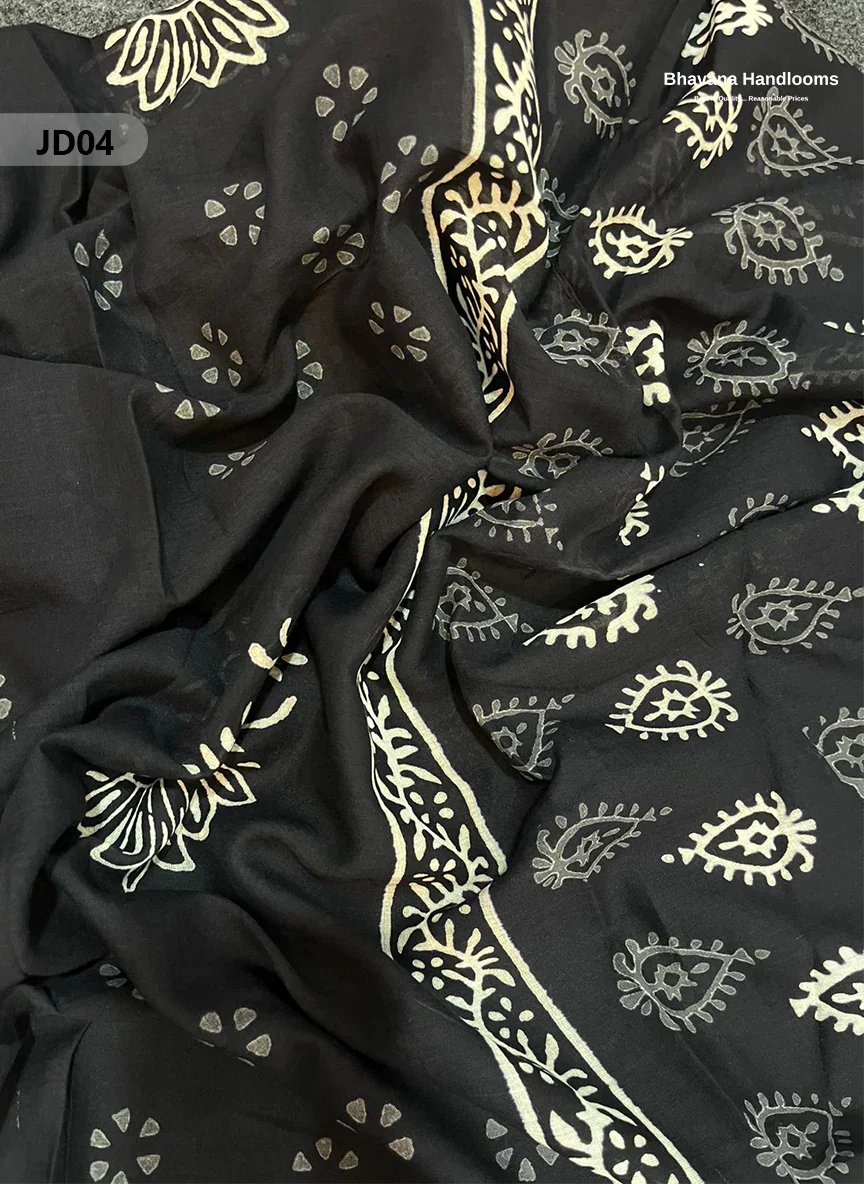 Jaipur Handblock Cotton Dupatta Dress Material – White & Black