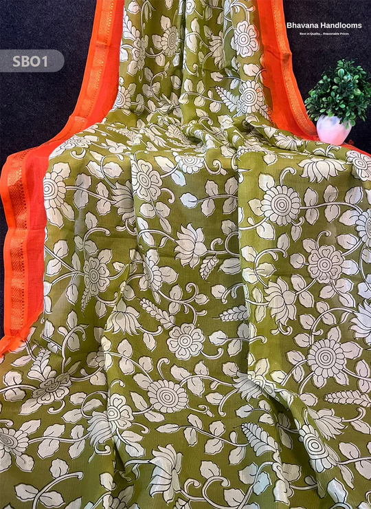 Oak Brown Color Kalamkari Silk Dupatta for Women | Traditional Wear