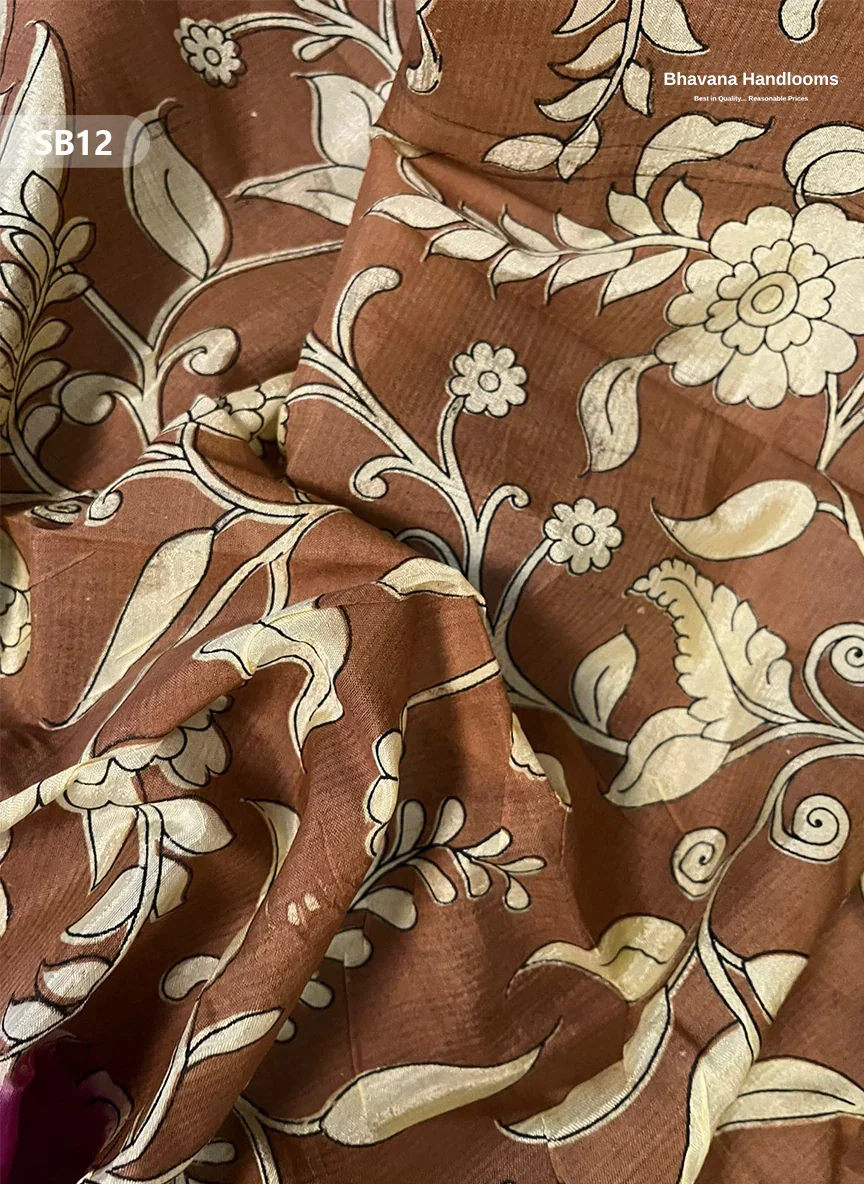 Dark Brown Color Kalamkari Silk Dupatta for Women | Traditional Wear