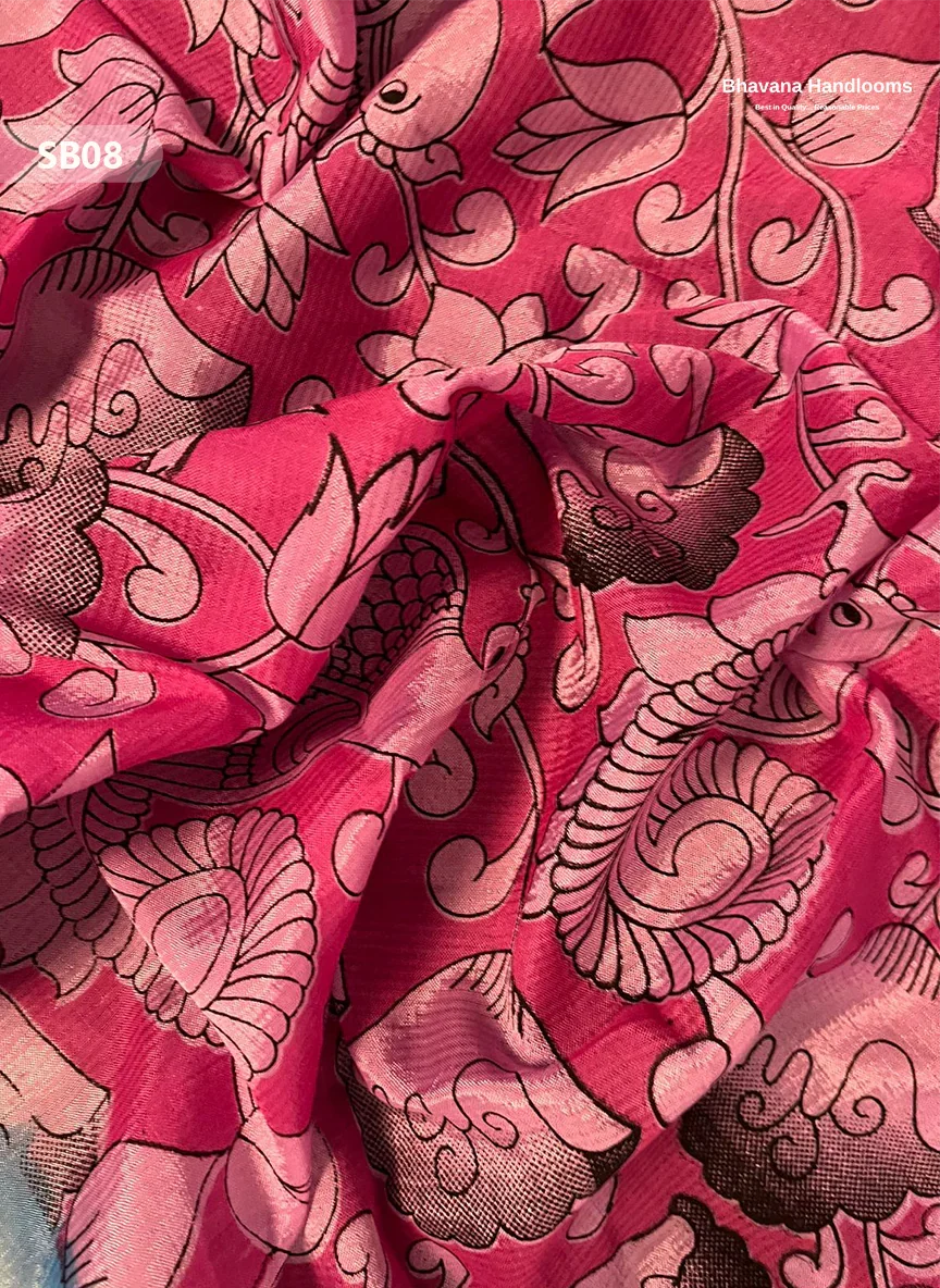 Pinkish Red Color Kalamkari Silk Dupatta for Women | Traditional Wear