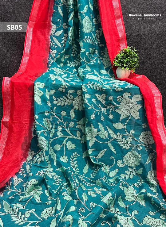 Sea Green Color Kalamkari Silk Dupatta for Women | Traditional Wear