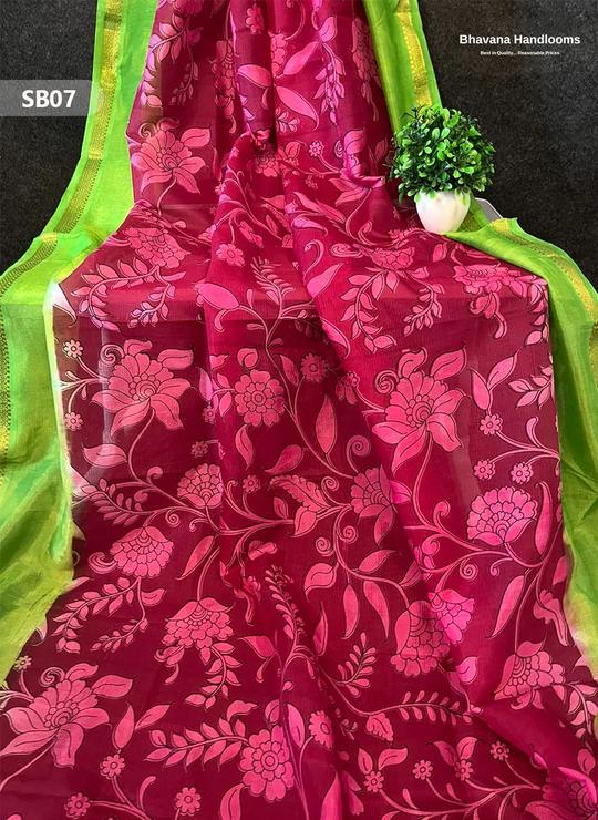 Bright Maroon Color Kalamkari Silk Dupatta for Women | Traditional Wear