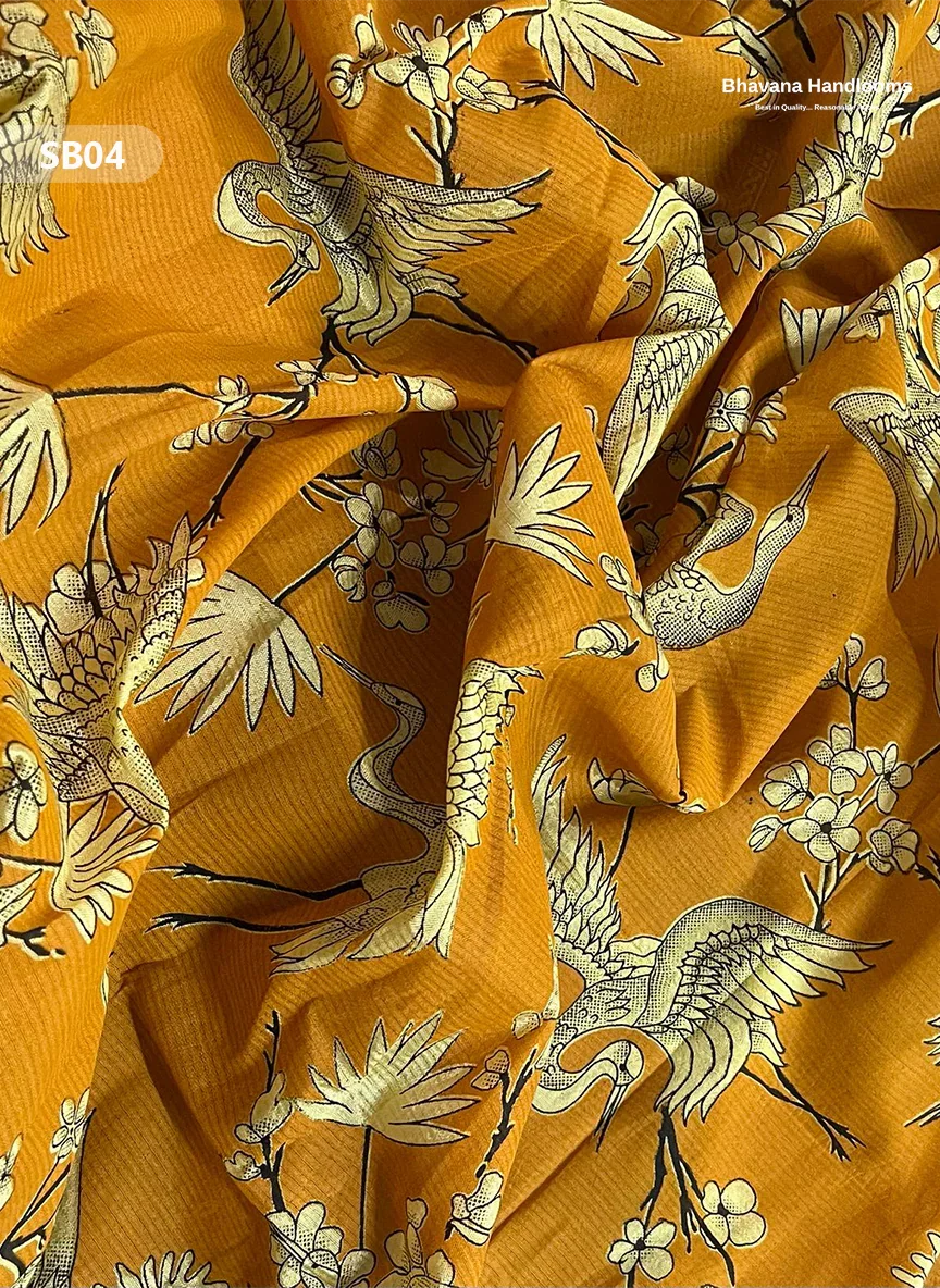 Yellow Color Kalamkari Silk Dupatta for Women | Traditional Wear