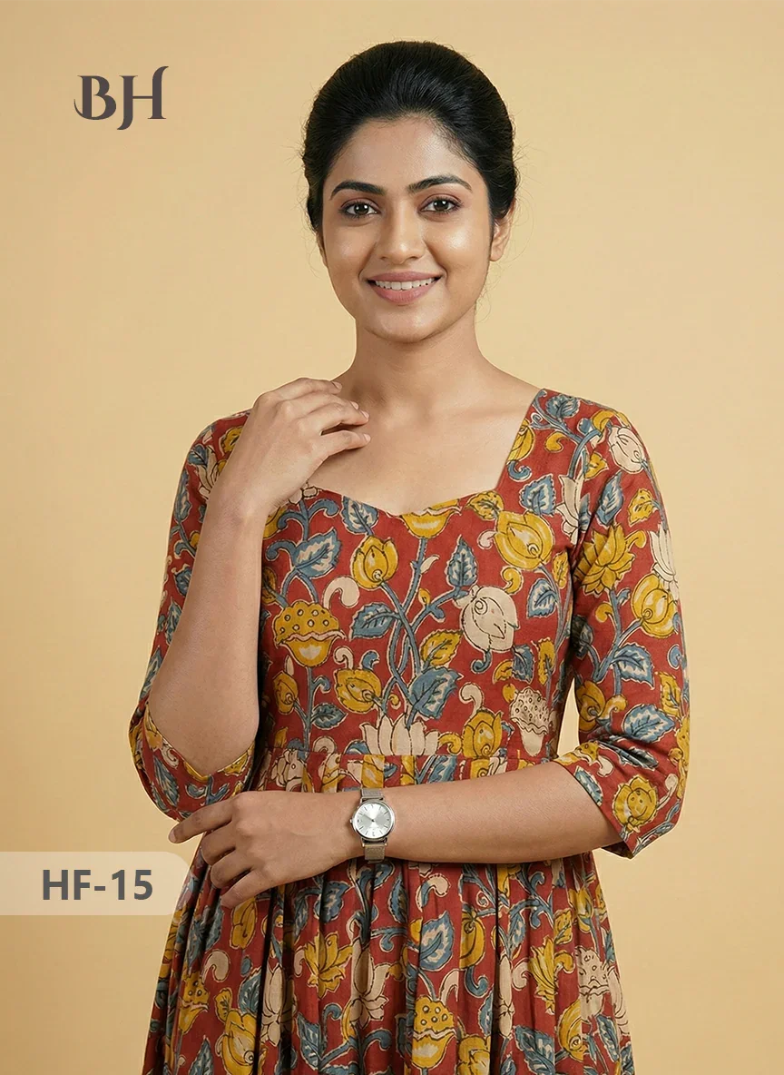 Kalamkari Design Frock – Red Colour | Handloom Ethnic Wear with Half Lining