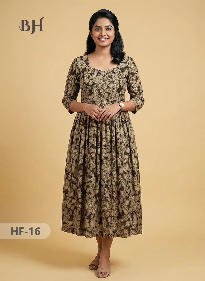 Kalamkari Design Frock – Black Colour | Handloom Ethnic Wear with Half Lining
