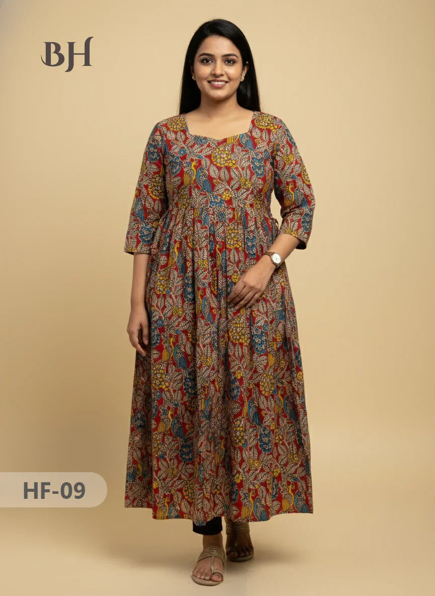 Kalamkari Design Frock – Red Colour | Handloom Ethnic Wear with Half Lining