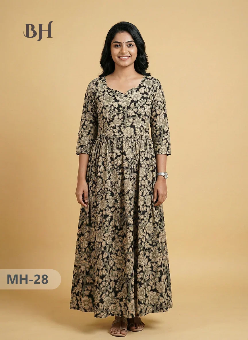 Kalamkari Design Frock – Black Colour | Handloom Ethnic Wear with Half Lining