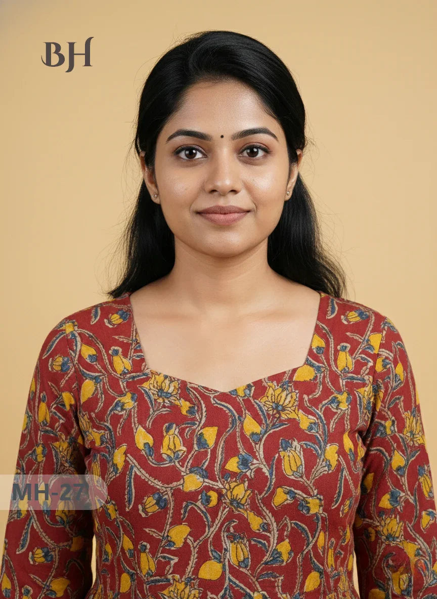 Kalamkari Design Frock – Red Colour | Handloom Ethnic Wear with Half Lining