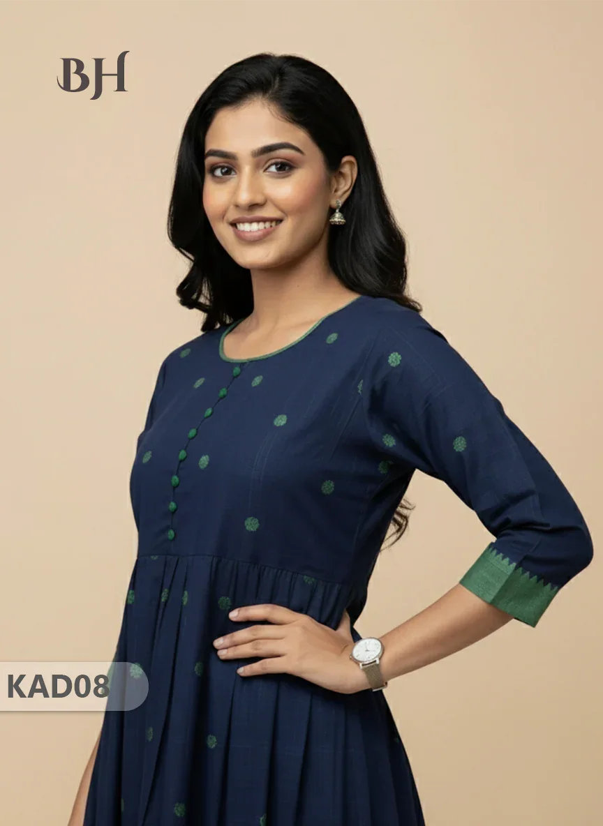 Khadi Cotton Frock Half Length with Lining – Blue Colour | Comfortable & Stylish Handloom Dress