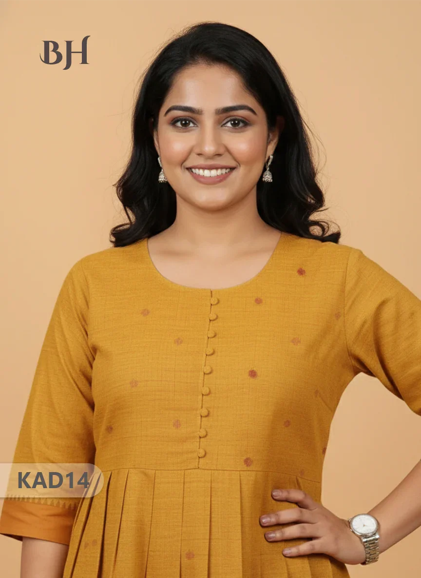 Khadi Cotton Frock Half Length with Lining – Yellow Colour | Comfortable & Stylish Handloom Dress