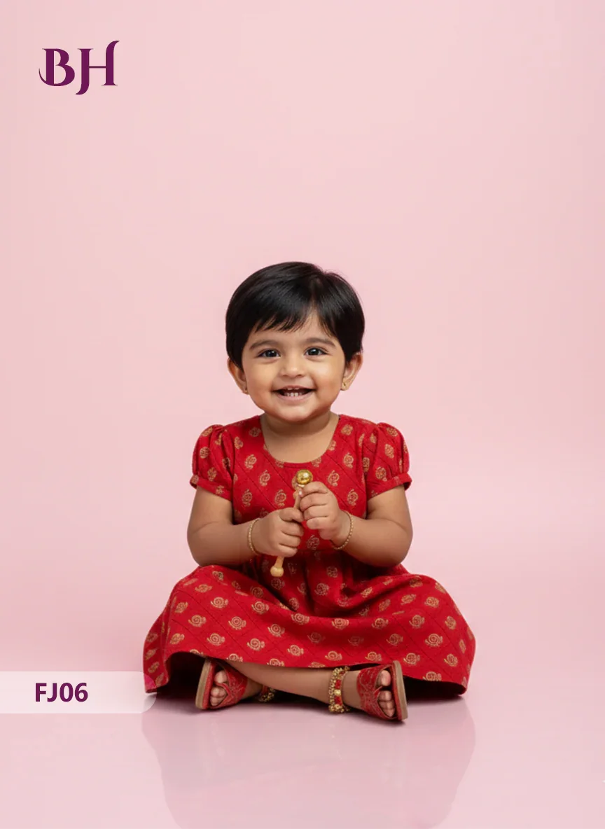Red Cotton Printed Baby Frocks – Latest Kids Wear Collection | Bhavana Handlooms