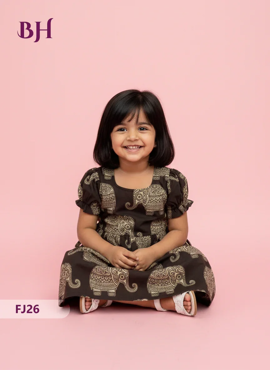 Black Cotton Printed Baby Frocks – Latest Kids Wear Collection | Bhavana Handlooms
