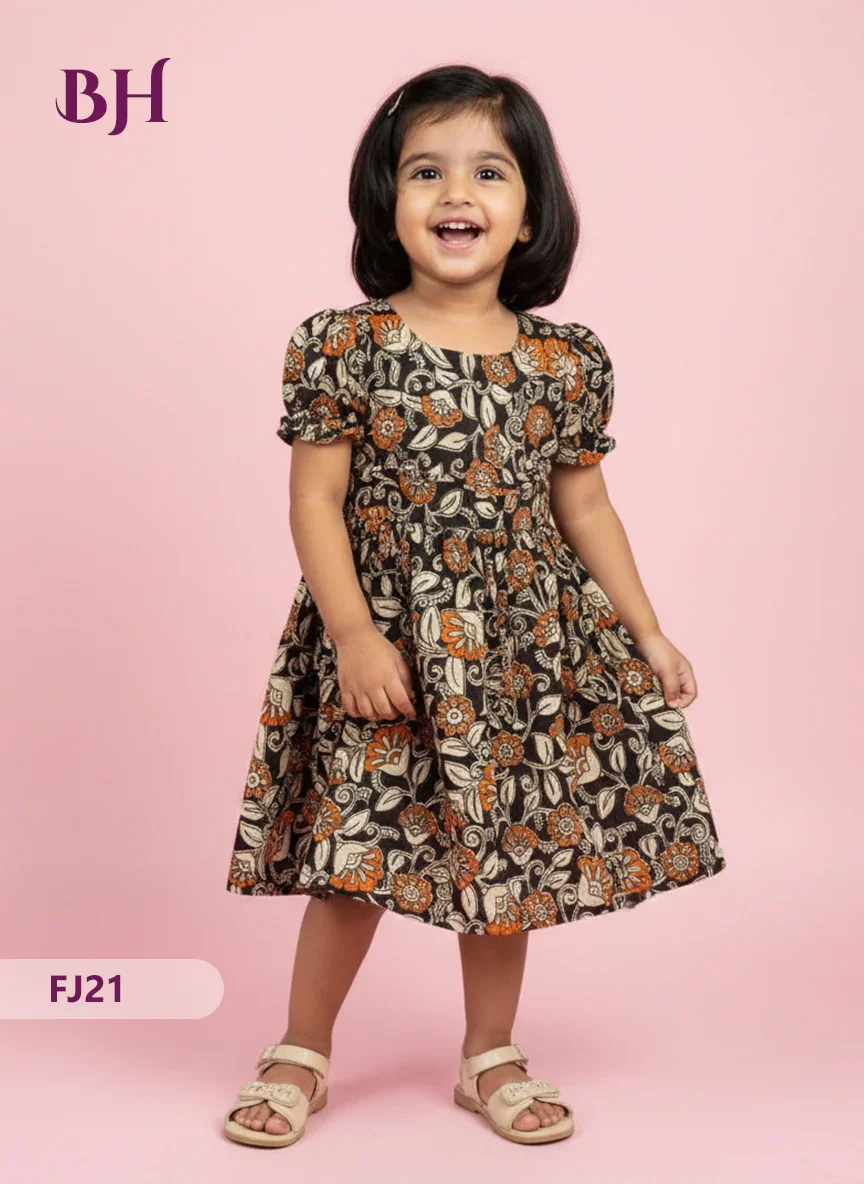 Black Cotton Printed Baby Frocks – Latest Kids Wear Collection | Bhavana Handlooms