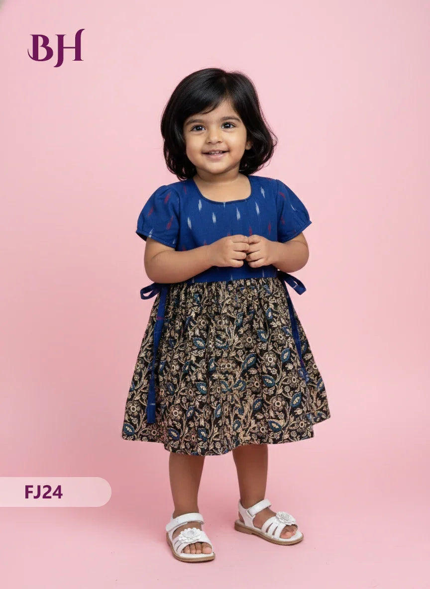 Blue & Black Cotton Printed Baby Frocks – Latest Kids Wear Collection | Bhavana Handlooms