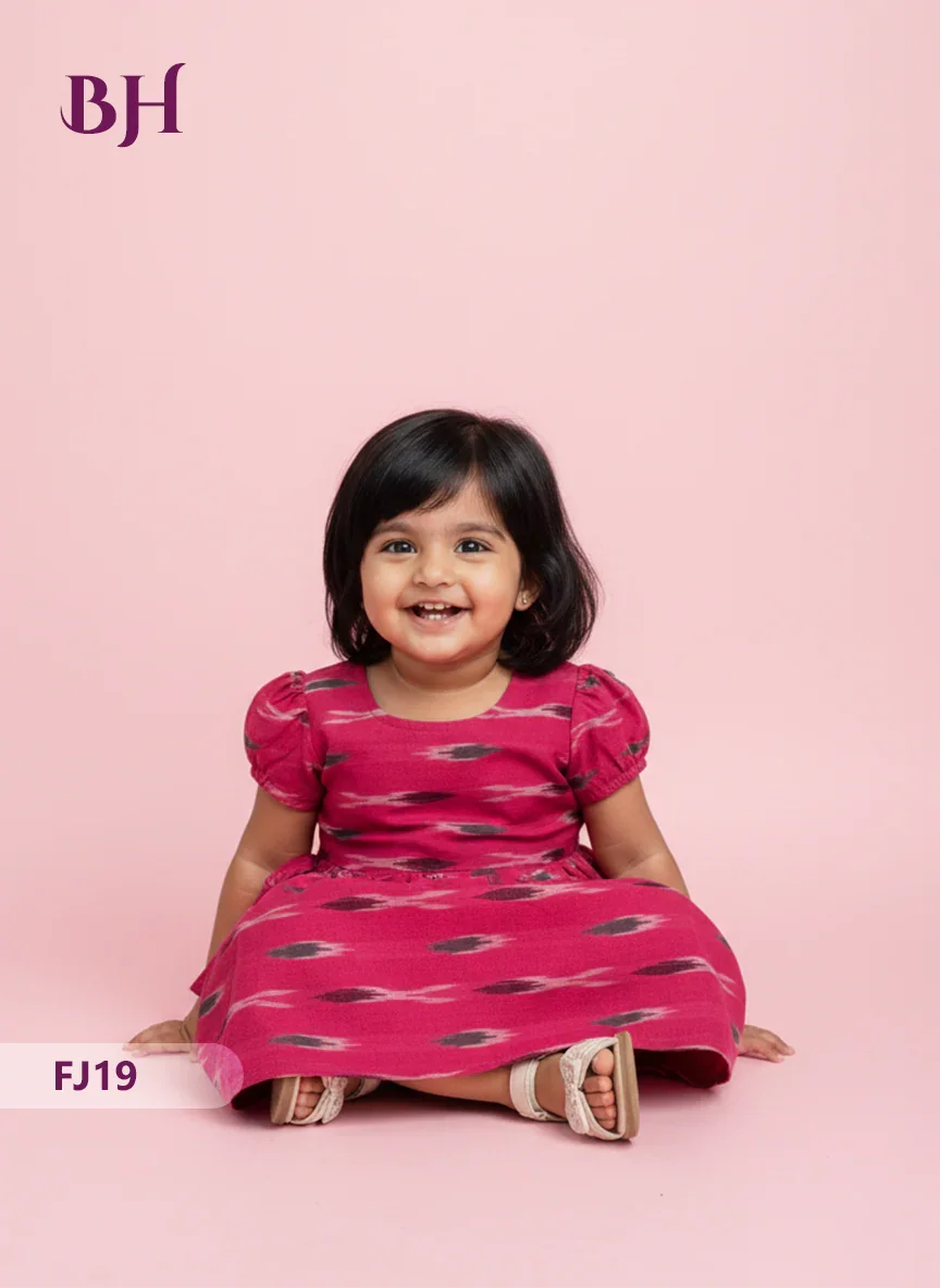 Pink Cotton Printed Baby Frocks – Latest Kids Wear Collection | Bhavana Handlooms
